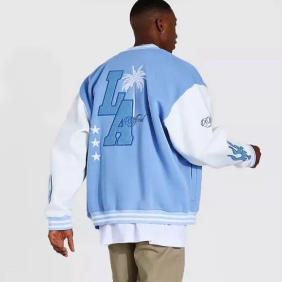 boohoo LA badge jersey varsity bomber jacket - Picture 5 of 5